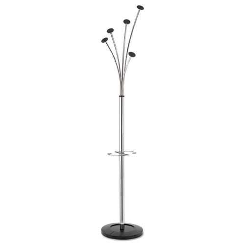 Festival Coat Stand With Umbrella Holder, Five Knobs, 14w X 14d X 73.67h, Black