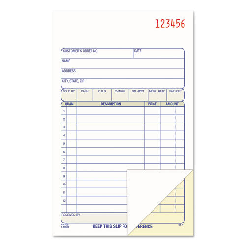 2-part Sales Book, 12 Lines, Two-part Carbon, 3.38 X 6.69, 50 Forms Total