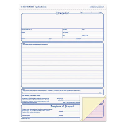 Contractor Proposal Form, Three-part Carbonless, 8.5 X 11.44, 50 Forms Total