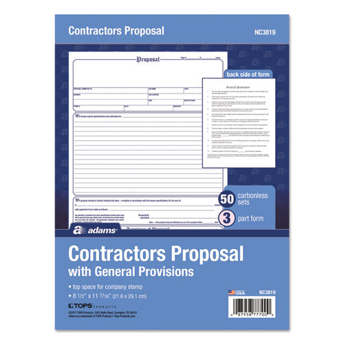 Contractor Proposal Form, Three-part Carbonless, 8.5 X 11.44, 50 Forms Total