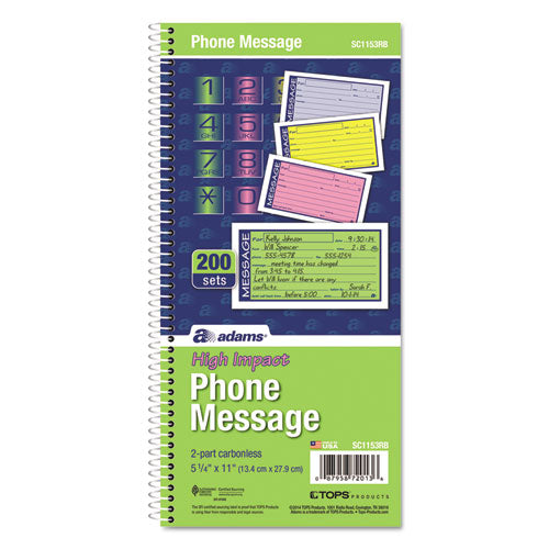 Wirebound Telephone Book With Multicolored Messages, Two-part Carbonless, 4.75 X 2.75, 4 Forms/sheet, 200 Forms Total