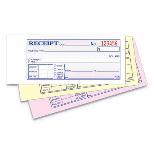 Receipt Book, Three-part Carbonless, 7.19 X 2.75, 4 Forms/sheet, 100 Forms Total