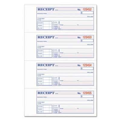 Tops 3-part Hardbound Receipt Book, Three-part Carbonless, 7 X 2.75, 4 Forms/sheet, 200 Forms Total