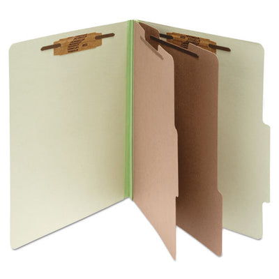 Pressboard Classification Folders, 3" Expansion, 2 Dividers, 6 Fasteners, Letter Size, Leaf Green Exterior, 10/box