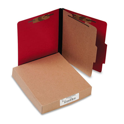 Colorlife Presstex Classification Folders, 2" Expansion, 1 Divider, 4 Fasteners, Letter Size, Executive Red Exterior, 10/box