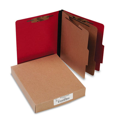 Colorlife Presstex Classification Folders, 3" Expansion, 2 Dividers, 6 Fasteners, Letter Size, Executive Red Exterior, 10/box