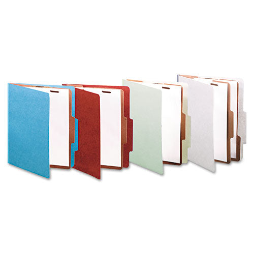 Pressboard Classification Folders, 3" Expansion, 2 Dividers, 6 Fasteners, Legal Size, Leaf Green Exterior, 10/box