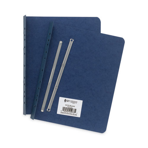 Pressboard Report Cover With Tyvek Reinforced Hinge, Two-piece Prong Fastener, 3" Capacity, 8.5 X 11, Dark Blue/dark Blue