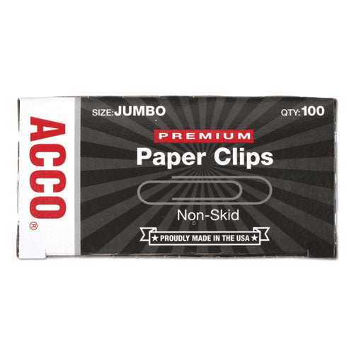 Premium Heavy-gauge Wire Paper Clips, Jumbo, Nonskid, Silver, 100 Clips/box, 10 Boxes/pack