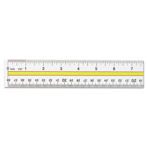 Acrylic Data Highlight Reading Ruler With Tinted Guide, 15" Long, Clear/yellow