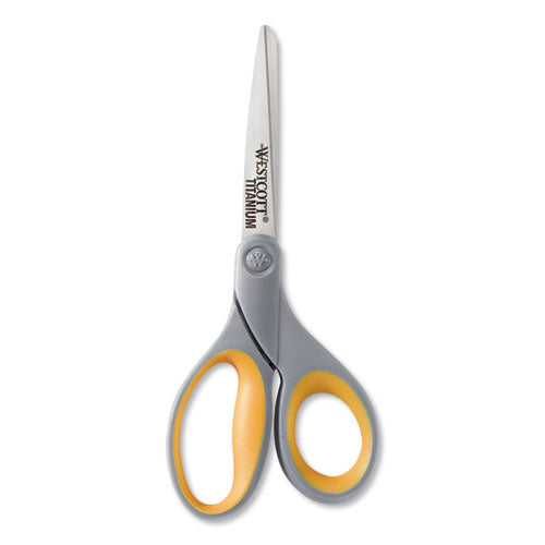 Titanium Bonded Scissors, 8" Long, 3.5" Cut Length, Gray/yellow Straight Handle