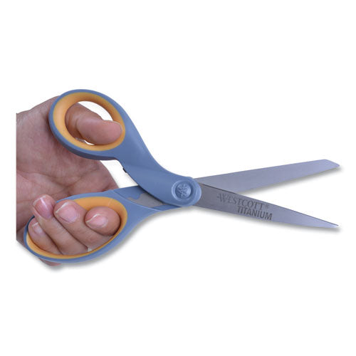 Titanium Bonded Scissors, 8" Long, 3.5" Cut Length, Gray/yellow Straight Handle