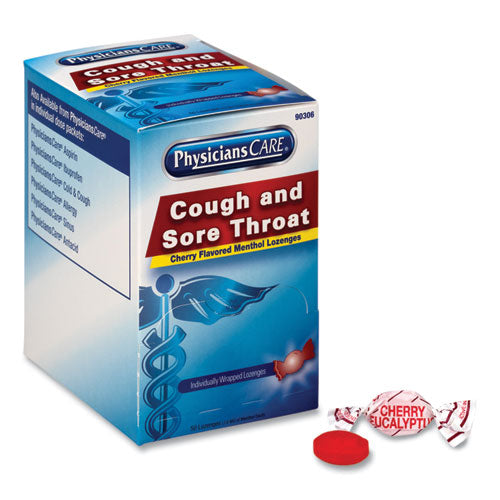 Cough And Sore Throat, Cherry Menthol Lozenges, Individually Wrapped, 50/box