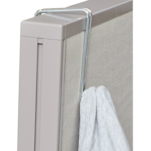 Single Sided Partition Garment Hook, Steel, 0.5 X 3.13 X 4.75, Over-the-door/over-the-panel Mount, Silver, 2/pack