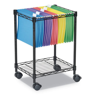 Compact File Cart For Side-to-side Filing, Metal, 1 Shelf, 1 Bin, 15.25" X 12.38" X 21", Black