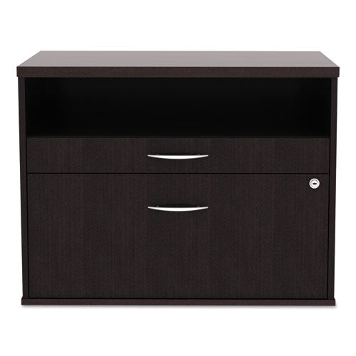 Alera Open Office Desk Series Low File Cabinet Credenza, 2-drawer: Pencil/file,legal/letter,1 Shelf,mahogany,29.5x19.13x22.88