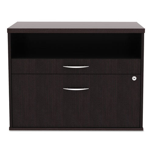 Alera Open Office Desk Series Low File Cabinet Credenza, 2-drawer: Pencil/file, Legal/letter, 1 Shelf,walnut,29.5x19.13x22.88