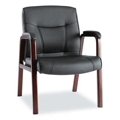 Alera Madaris Series Bonded Leather Guest Chair With Wood Trim Legs, 25.39" X 25.98" X 35.62", Black Seat/back, Mahogany Base