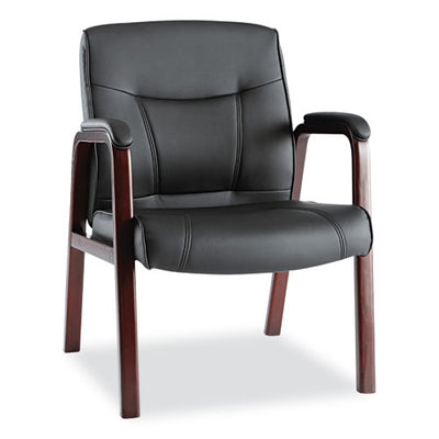 Alera Madaris Series Bonded Leather Guest Chair With Wood Trim Legs, 25.39" X 25.98" X 35.62", Black Seat/back, Mahogany Base