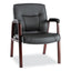 Alera Madaris Series Bonded Leather Guest Chair With Wood Trim Legs, 25.39" X 25.98" X 35.62", Black Seat/back, Mahogany Base
