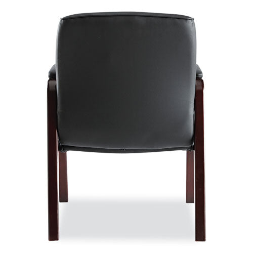 Alera Madaris Series Bonded Leather Guest Chair With Wood Trim Legs, 25.39" X 25.98" X 35.62", Black Seat/back, Mahogany Base