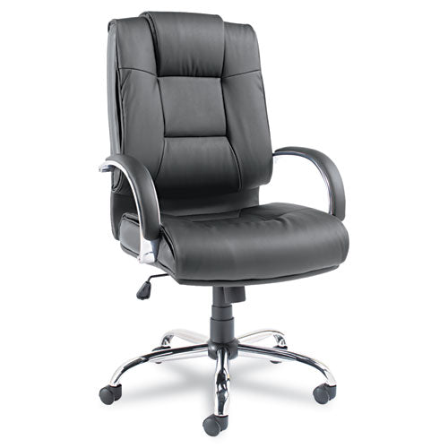 Alera Ravino Big/tall High-back Bonded Leather Chair, Headrest, Supports 450 Lb, 20.07" To 23.74" Seat, Black, Chrome Base