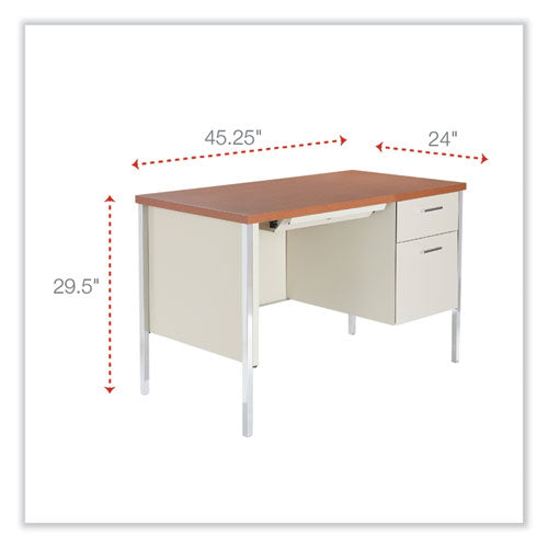 Single Pedestal Steel Desk, 45.25" X 24" X 29.5", Cherry/putty