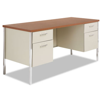 Double Pedestal Steel Credenza, 60w X 24d X 29.5h, Mocha/black