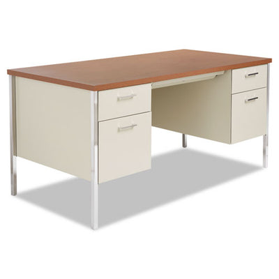 Double Pedestal Steel Desk, 60" X 30" X 29.5", Cherry/putty