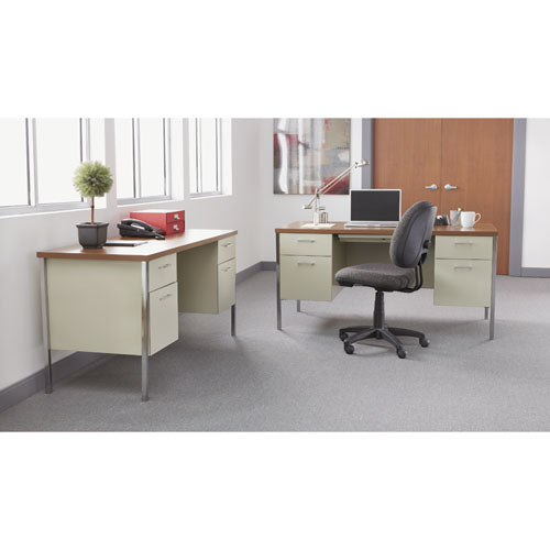 Double Pedestal Steel Desk, 60" X 30" X 29.5", Cherry/putty