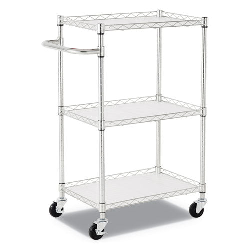 Three-shelf Wire Cart With Liners, Metal, 3 Shelves, 600 Lb Capacity, 34.5" X 18" X 40", Silver