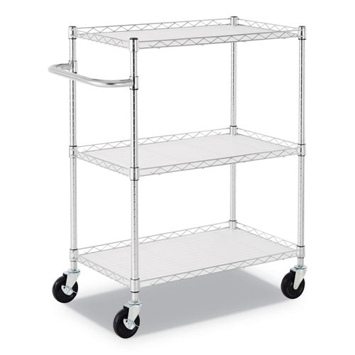 Three-shelf Wire Cart With Liners, Metal, 3 Shelves, 600 Lb Capacity, 34.5" X 18" X 40", Silver