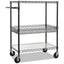 Three-tier Wire Cart With Basket, Metal, 2 Shelves, 1 Bin, 500 Lb Capacity, 34" X 18" X 40", Black Anthracite