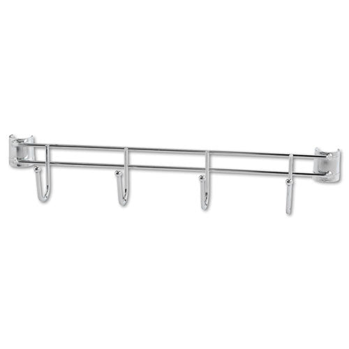 Hook Bars For Wire Shelving, Four Hooks, 18" Deep, Silver, 2 Bars/pack