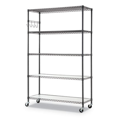 5-shelf Wire Shelving Kit With Casters And Shelf Liners, 36w X 18d X 72h, Silver