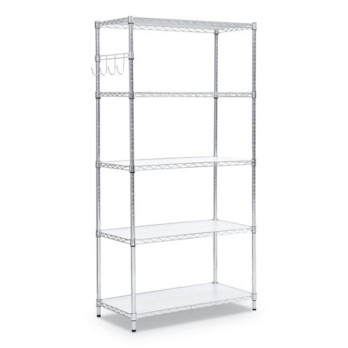 5-shelf Wire Shelving Kit With Casters And Shelf Liners, 48w X 18d X 72h, Black Anthracite