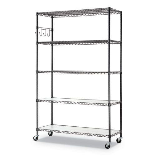 5-shelf Wire Shelving Kit With Casters And Shelf Liners, 48w X 18d X 72h, Black Anthracite