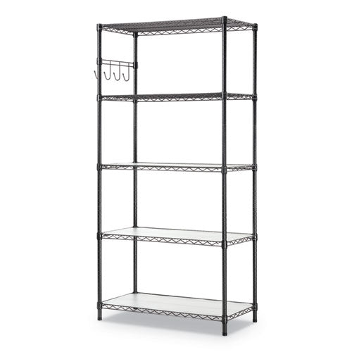 5-shelf Wire Shelving Kit With Casters And Shelf Liners, 48w X 18d X 72h, Black Anthracite