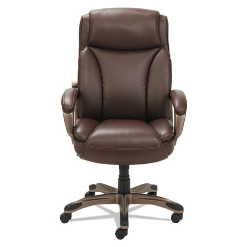 Alera Veon Series Executive High-back Bonded Leather Chair, Supports Up To 275 Lb, Brown Seat/back, Bronze Base