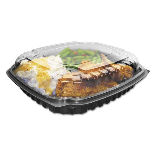 Culinary Basics Microwavable Container, 36 Oz, 9 X 9 X 2.5, Clear/black, Plastic, 100/carton