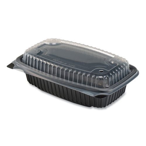 Culinary Lites Microwavable 3-compartment Container, 26 Oz/7 Oz/7 Oz, 10.56 X 9.98 X 3.19, Clear/black, Plastic, 100/carton