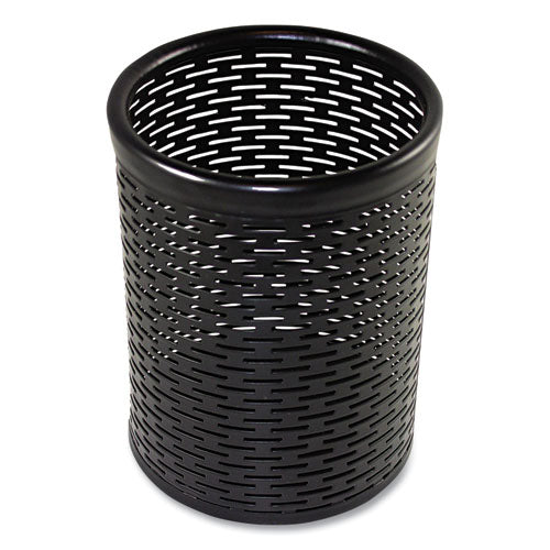 Urban Collection Punched Metal Pencil Cup, 3.5" Diameter X 4.5"h, Black