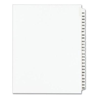 Preprinted Legal Exhibit Side Tab Index Dividers, Avery Style, 25-tab, 301 To 325, 11 X 8.5, White, 1 Set, (1342)