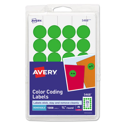 Printable Self-adhesive Removable Color-coding Labels, 0.75" Dia, Green, 24/sheet, 42 Sheets/pack, (5463)