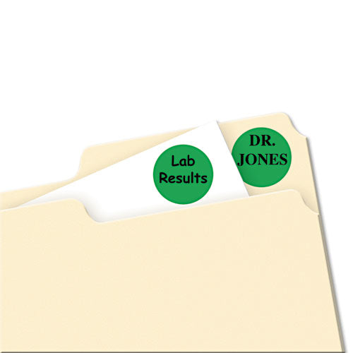 Printable Self-adhesive Removable Color-coding Labels, 0.75" Dia, Green, 24/sheet, 42 Sheets/pack, (5463)