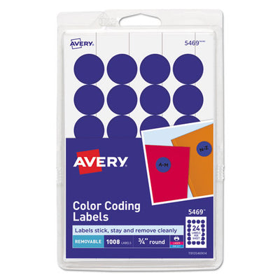 Printable Self-adhesive Removable Color-coding Labels, 0.75" Dia, Dark Blue, 24/sheet, 42 Sheets/pack, (5469)