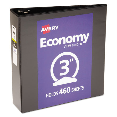 Economy View Binder With Round Rings , 3 Rings, 3" Capacity, 11 X 8.5, Black, (5740)