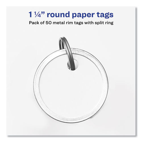 Key Tags With Split Ring, 1.25" Dia, White, 50/pack