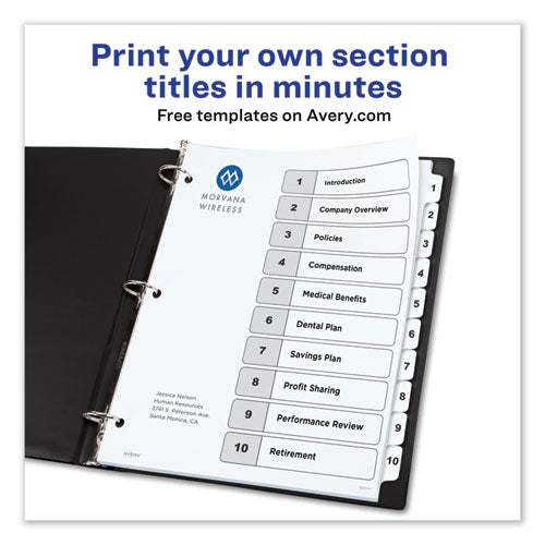 Customizable Toc Ready Index Black And White Dividers, 10-tab, 1 To 10, 11 X 8.5, 1 Set