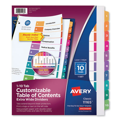 Customizable Toc Ready Index Multicolor Tab Dividers, Extra Wide Tabs, 10-tab, 1 To 10, 11 X 9.25, White, 1 Set